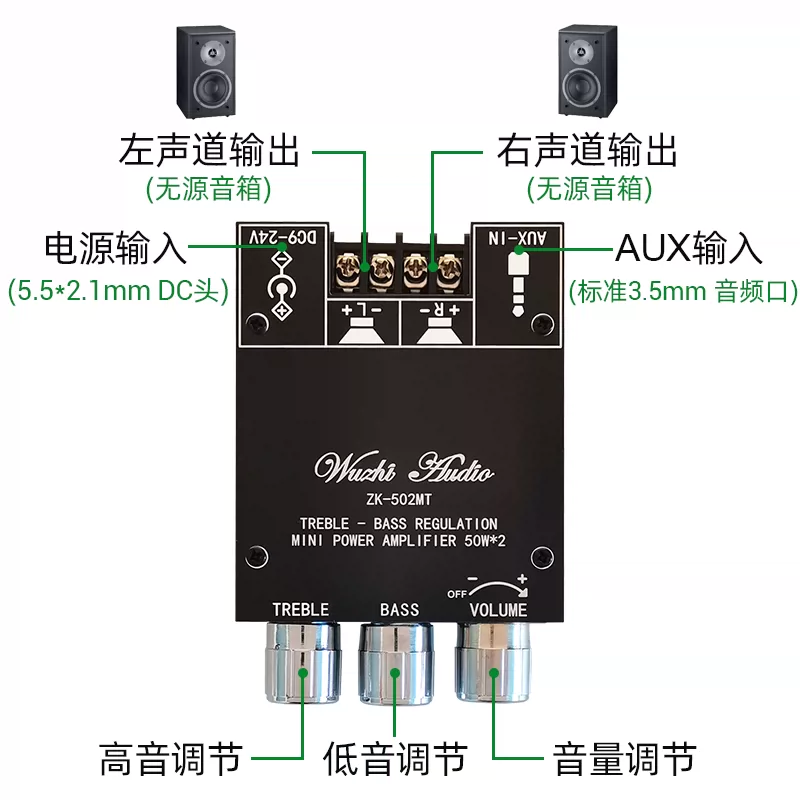 502MT təkmilləşdirilmiş APP MINI yüksək səs və bas tənzimlənməsi 2.0 stereo Bluetooth audio gücləndirici lövhə modulu 50W*2