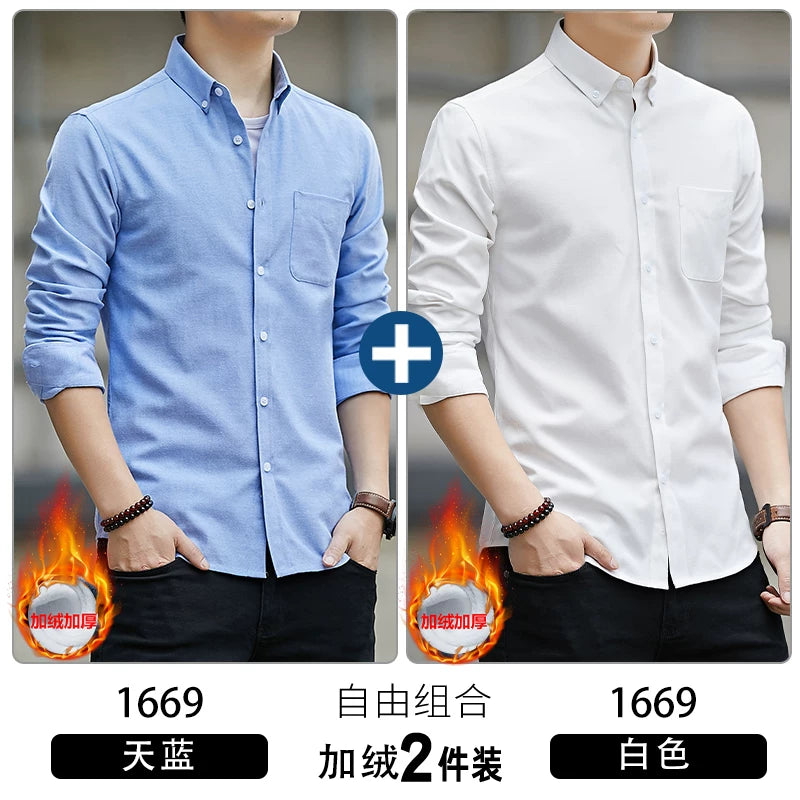 Kişilər üçün uzunqol köynək, gənclik üslubunda, boş forma, dəbli brend, yüksək səviyyəli Oksford parça, düz rəng, payız geyimi, gündəlik üst geyim.