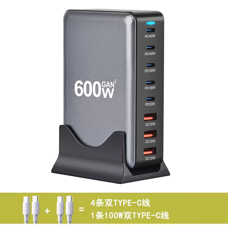 Huawei, Apple 16, Xiaomi telefonları və noutbukları, Böyük Britaniya, AB, Avstraliya və ABŞ standart rozetkaları ilə uyğun gələn yeni GaN 800W sürətli şarjlı çoxportlu USB yüksək güclü PD 140W masaüstü şarj doku.