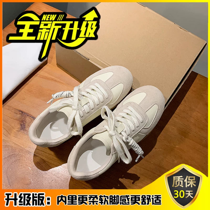 Women's Retro Color Block Leather Trainers, 2025 New Style, Soft Sole, Multifunctional Daily Sports Shoes, Height Increasing, Sneakers