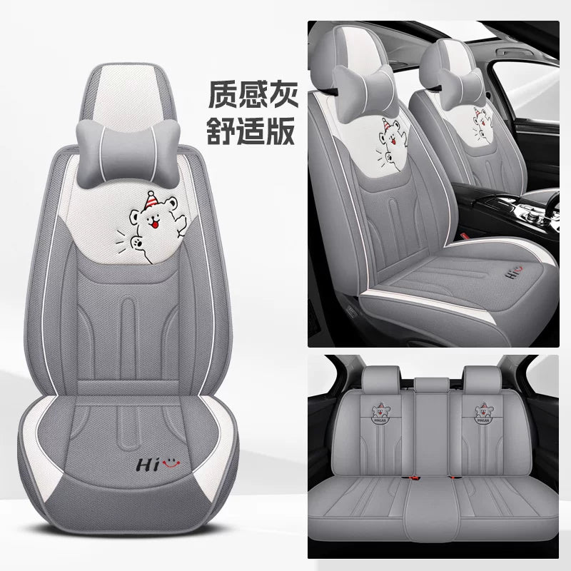 Avtomobil oturacağı yastıqları, qış kətan oturacaq üzləri, bütün mövsümlər üçün, tam örtüklü pambıq və kətan parça oturacaq yastıqları, cizgi filmi mövzulu oturacaq üzləri.