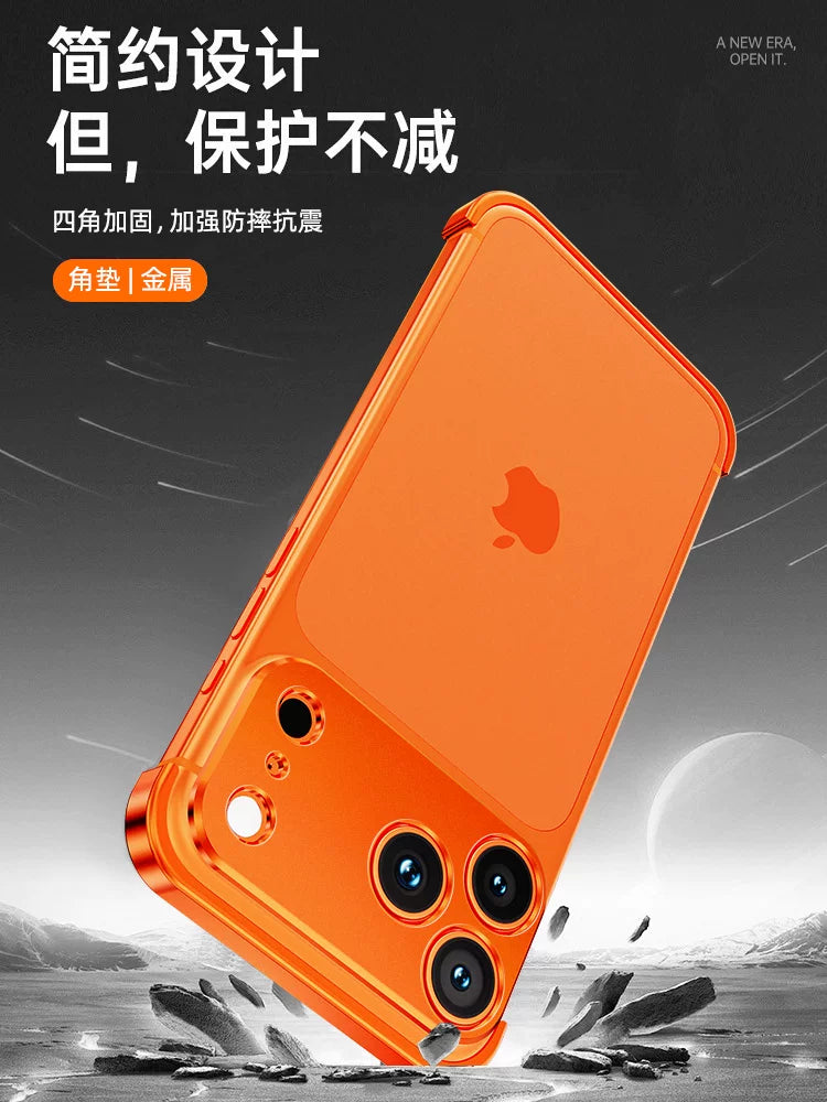 Metal dördbucaqlı pad] iphone17/16/15promax mobil telefon qutusu anti-fall 17 üçün uyğundur Apple 14Pro ultra nazik çərçivəsiz qoruyucu qutu və soyuducu qabaqcıl 14 çılpaq məna ilə gəlir