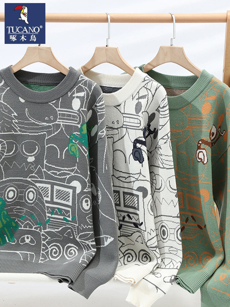 Woodpecker Kişi İdman Uzunqol Futbolkası, Payız və Qış Dəbli Üst Geyimləri, Yüksək Səviyyəli Payız Boş Yaxalı Amerika Üslublu Sviter