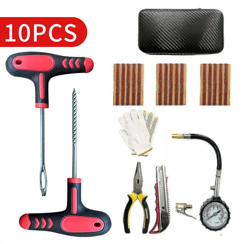 Car tire repair tool kit, motorcycle and electric vehicle tubeless tire repair tool kit, tire repair kit, emergency tire strips