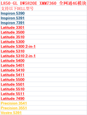 DELL 7490 5400 3500 3541 WWAN 4G modulu L850-GL DW5820E tam şəbəkə
