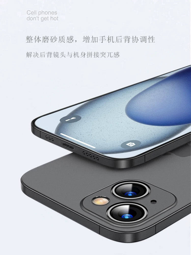 Apple 17pro max üçün uyğundur ultra nazik cib telefonu qabı iphone16pro şəffaf buzlu 15 cib telefonu qutusu 12 yeni stil 13 düşməyə qarşı bərk rəng 14 çılpaq metal hiss olunan yüksək səviyyəli silikon qara kişi sərt çantası
