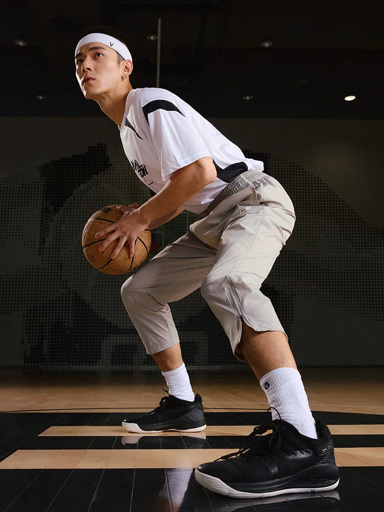 Weidong əvəzedici tez quruyan kişi şalvarı yaz və yay yeni buz ipəkdən toxunmuş basketbol qaçış məşqi düz doqquz nöqtəli şalvar