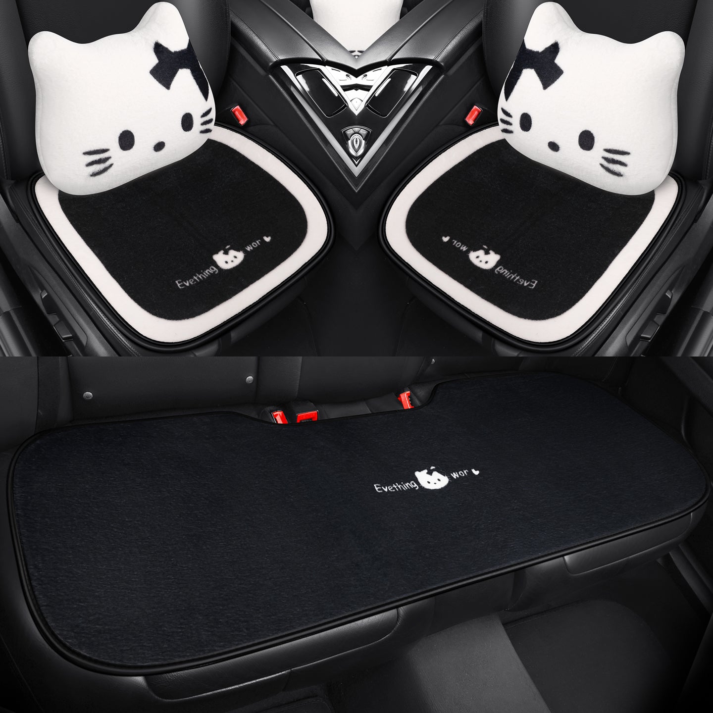 Cartoon cat little cat design winter car seat cushion, short, soft, warm and thick, cute for girls, semi-covered seat cushion.