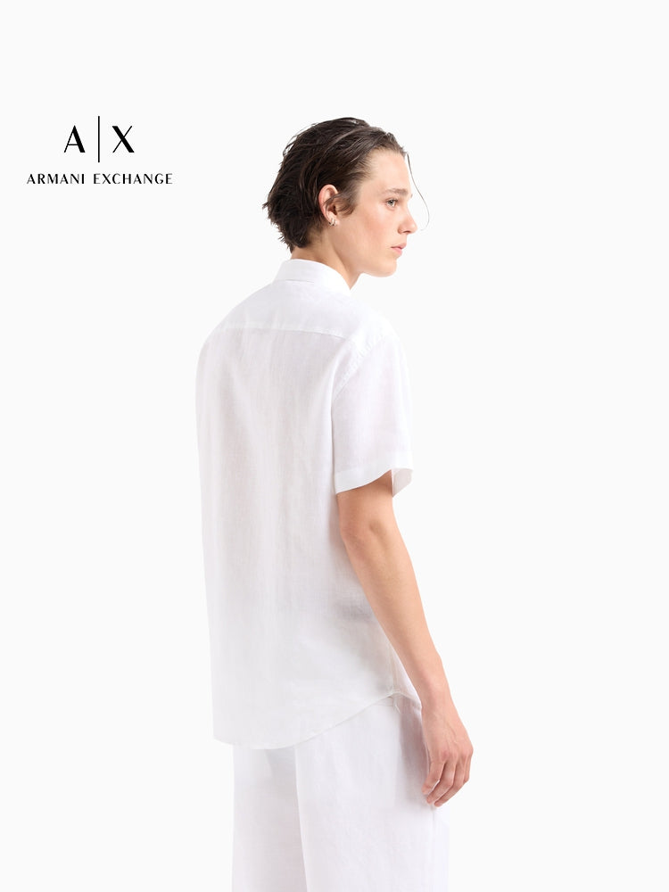 ARMANI EXCHANGE / Armani Payız/Qış Kişi Kətan Qısaqol İşgüzar Kostyum Ağ Köynək