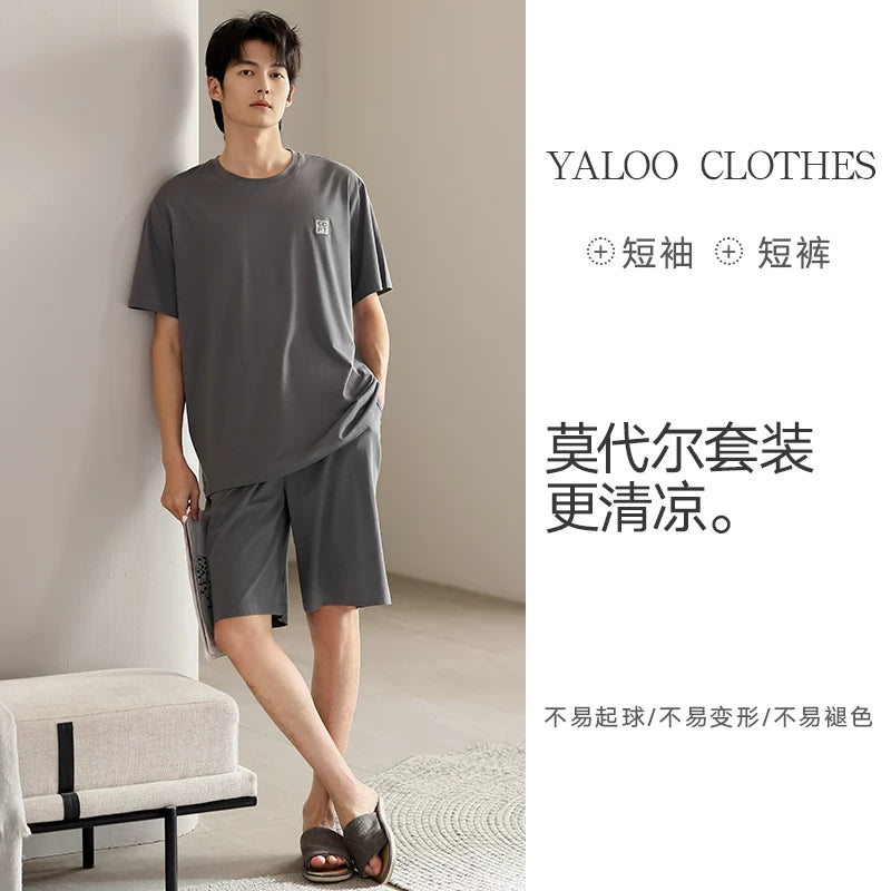 Yalu 2026 yeni yay modal kişi pijaması nazik buz ipək qısaqol şort boş böyük ölçülü ev paltarı