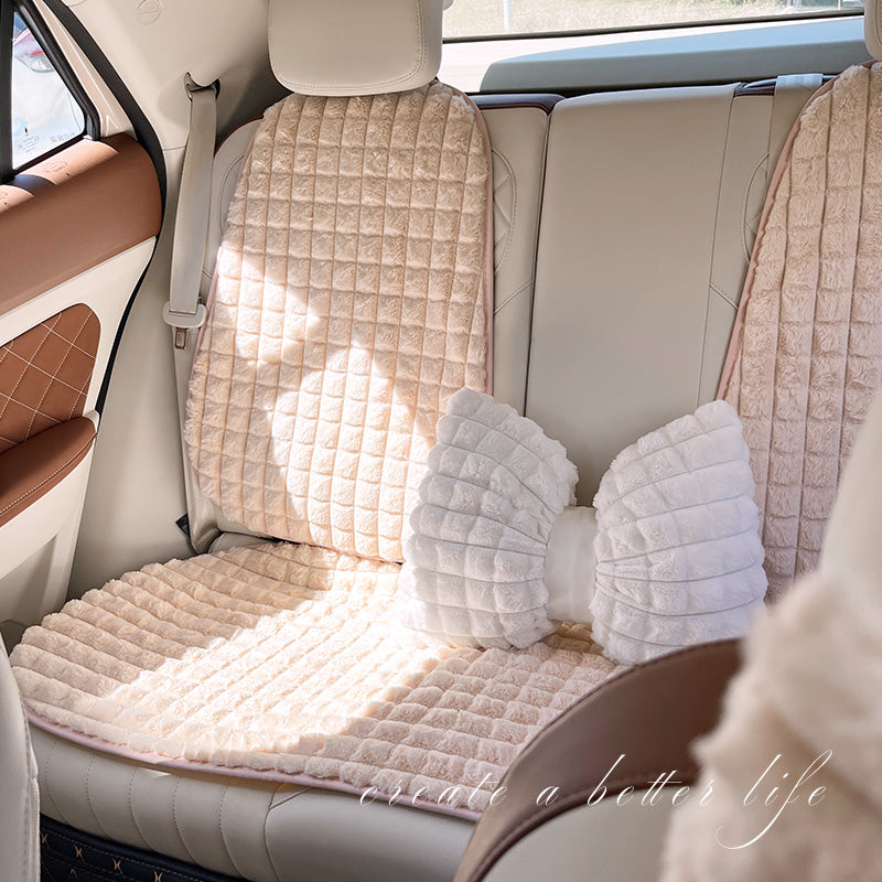 Soft warm lumbar support car seat cushion for winter, universal car interior back seat cover, non-slip car mat for women.