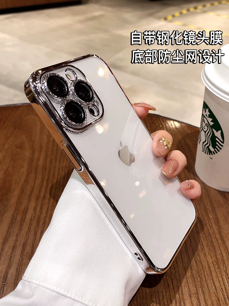 Iphone16promax mobil telefon üçün uyğundur 17Pro şəffaf ultra nazik 15 hər şey daxil anti-düşmə Apple 14PM silikon yumşaq qabıq qoruyucu örtük 13por qadın modeli lensli film toz keçirməyən şəbəkə sadə 12