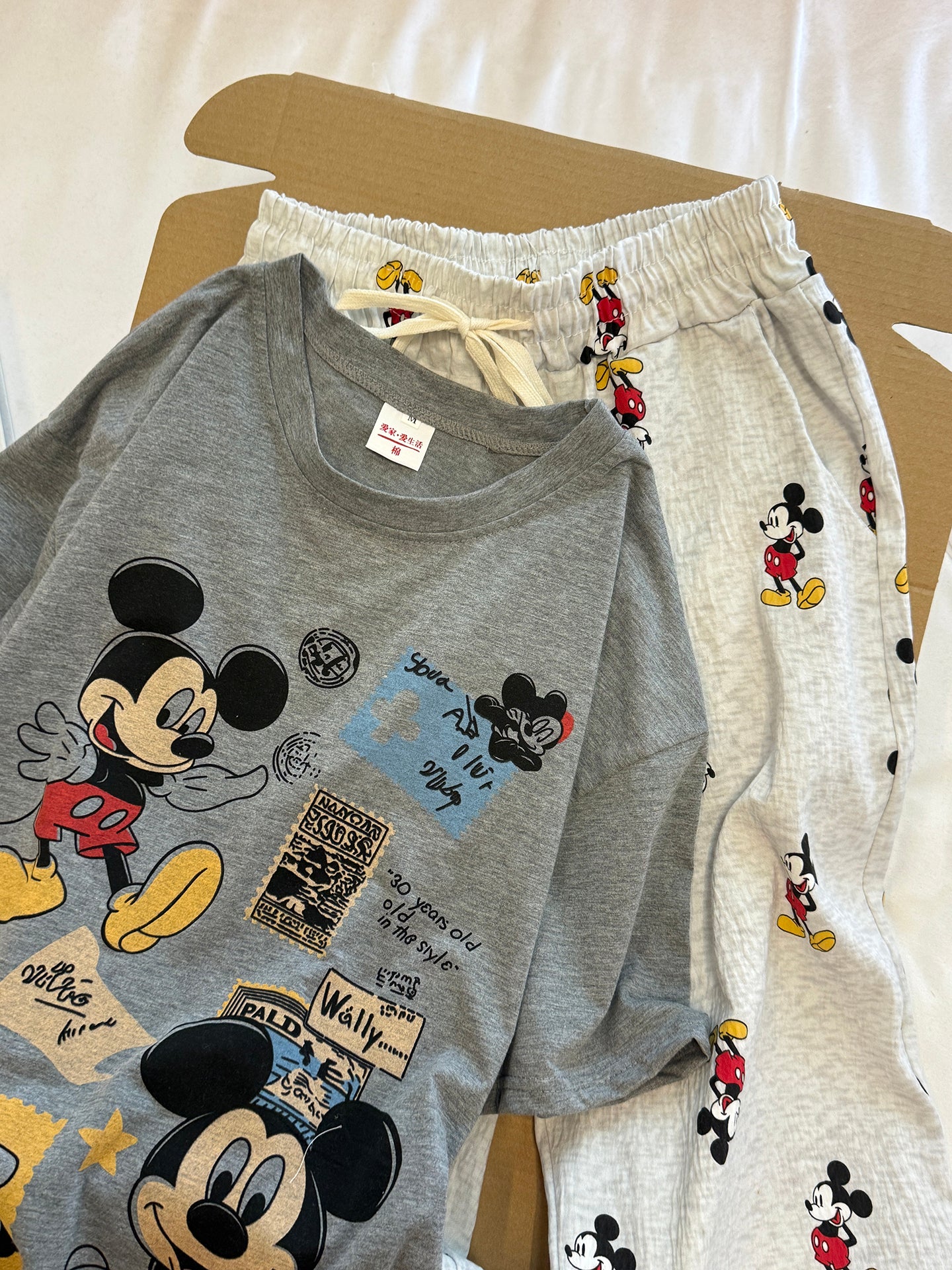 Qadınlar üçün yay daranmış pambıq qısaqol sərin böyük ölçülü pijama çöldə geyilə bilər 2026 yeni cizgi filmi Mickey kostyumu ev paltarı