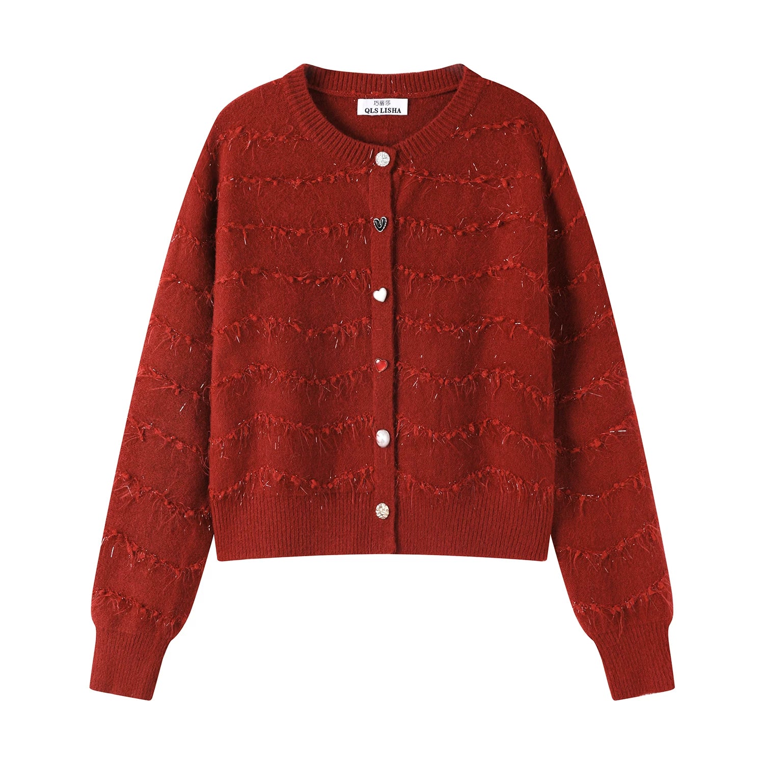 Bu ilin dəbli və gözəl Yeni il qadınlar üçün qırmızı sviter kardiqan, pulcuqlarla bəzədilmiş dizaynlı və çox gözəl toxunmuş kardiqan.