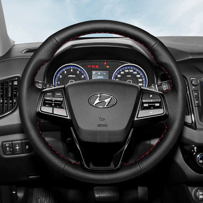 Hyundai Elantra, Hyundai Mistra, Hyundai Yuedong, Tucson və Langdong ix35 üçün qış versiyası üçün əl ilə tikilmiş orijinal dəri sükan örtüyü.