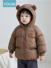 Youqi Qızlar üçün Gödəkçə 2025 Yeni Qış Qalınlaşdırılmış Yun astarlı Küləkdən Qoruyucu Başlıqlı Pambıq Yastıqlı Gödəkçə Oğlanlar və Qızlar üçün