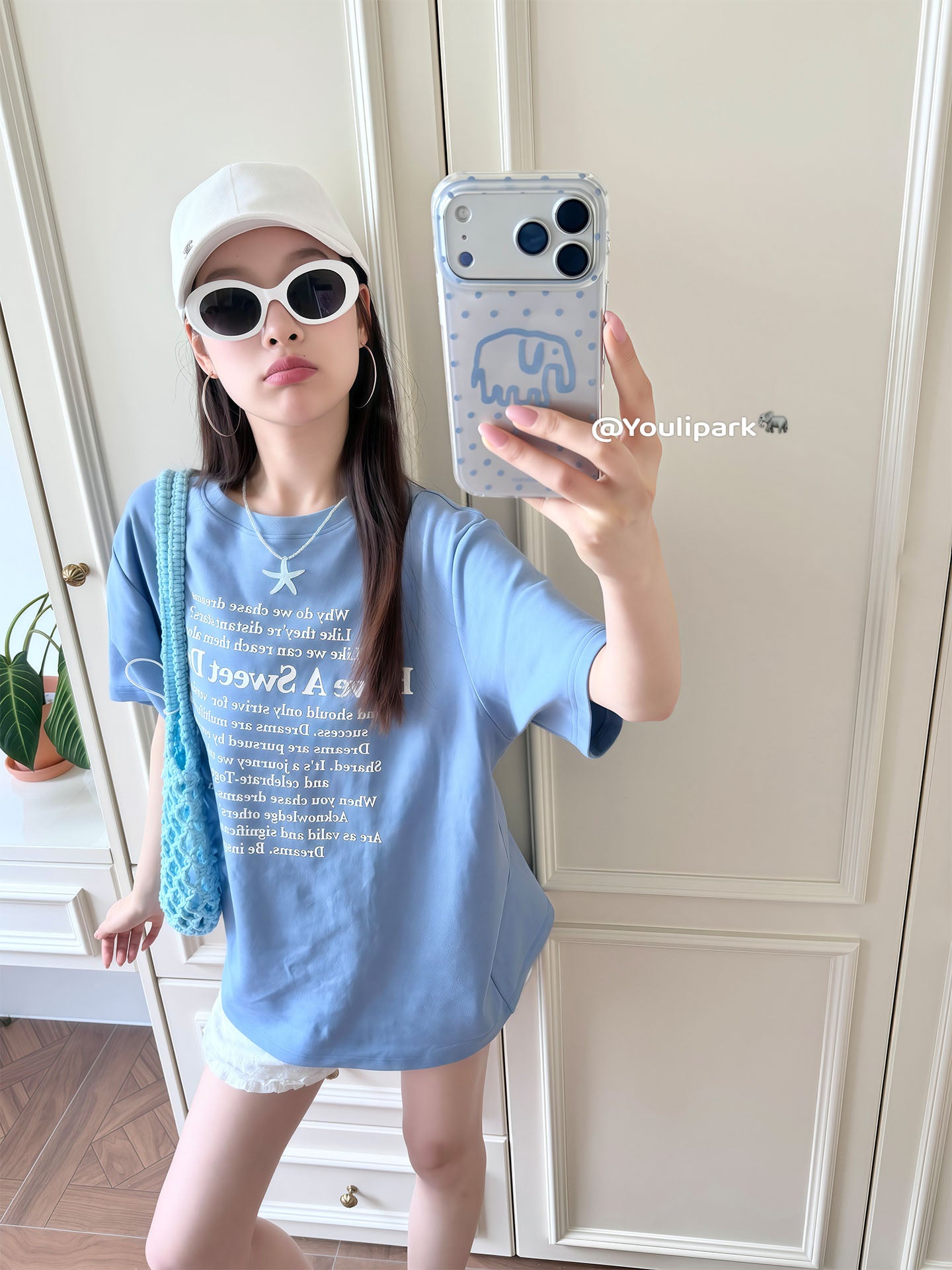 Yuri Park ins Koreya üslubunda şirin dəniz duzu mavi polka nöqtəli xətlər fil 17 17pro Apple 17ProMax mobil telefon qutusu iPhone16 hər şey daxil 14 yeni 16Promax qadınlar üçün qoruyucu örtük
