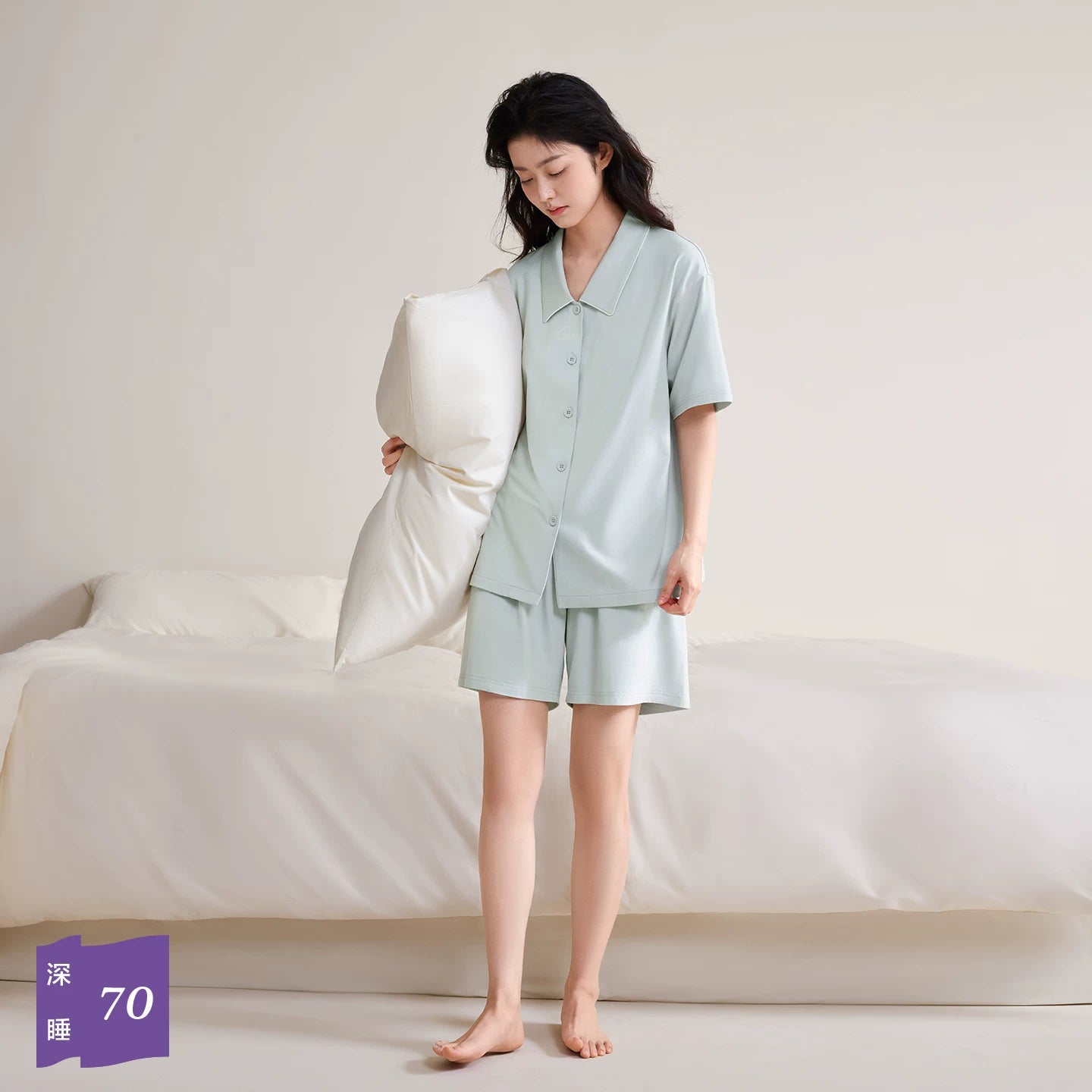 Jingyun [Cool Deep Pijamas 70] Super Soft Modal Pambıq Cüt Pijama Qadın Yay Ev Geyimi Dəsti Kişi
