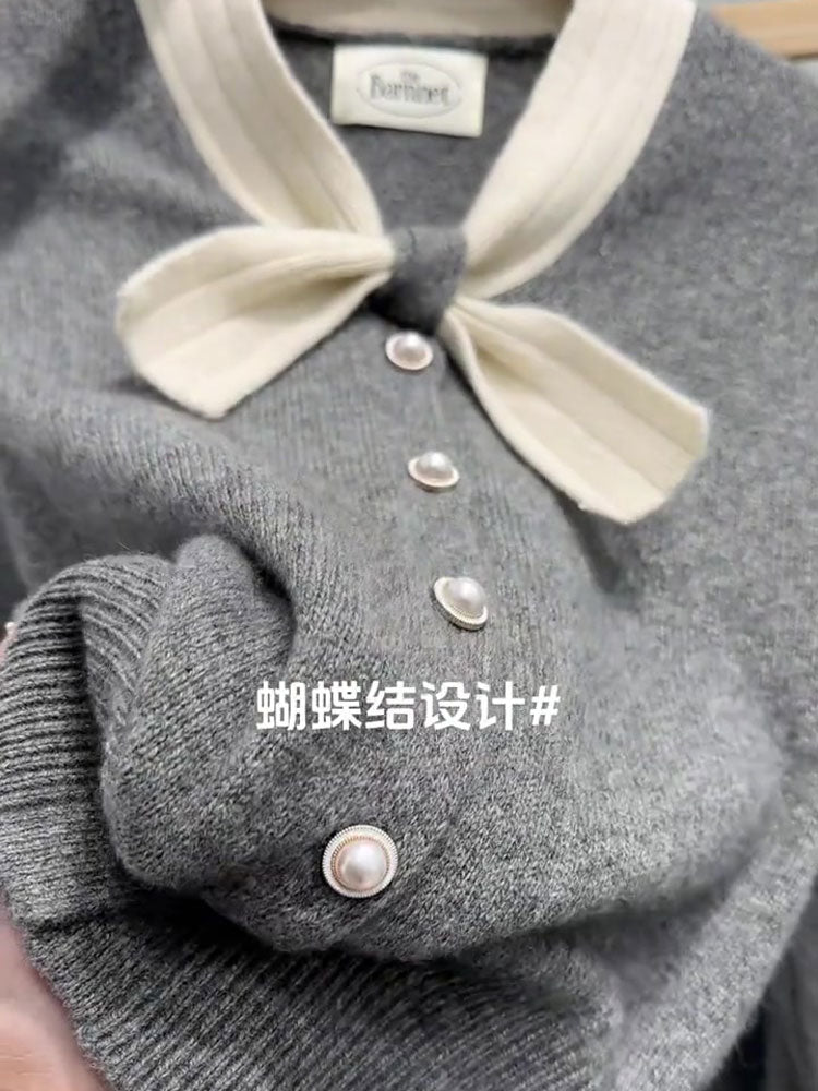 Women's gray V-neck knit sweater, new fashion for the fall/winter season 2025, luxurious and elegant, banded, multifunctional and elegant long-sleeved sweater.