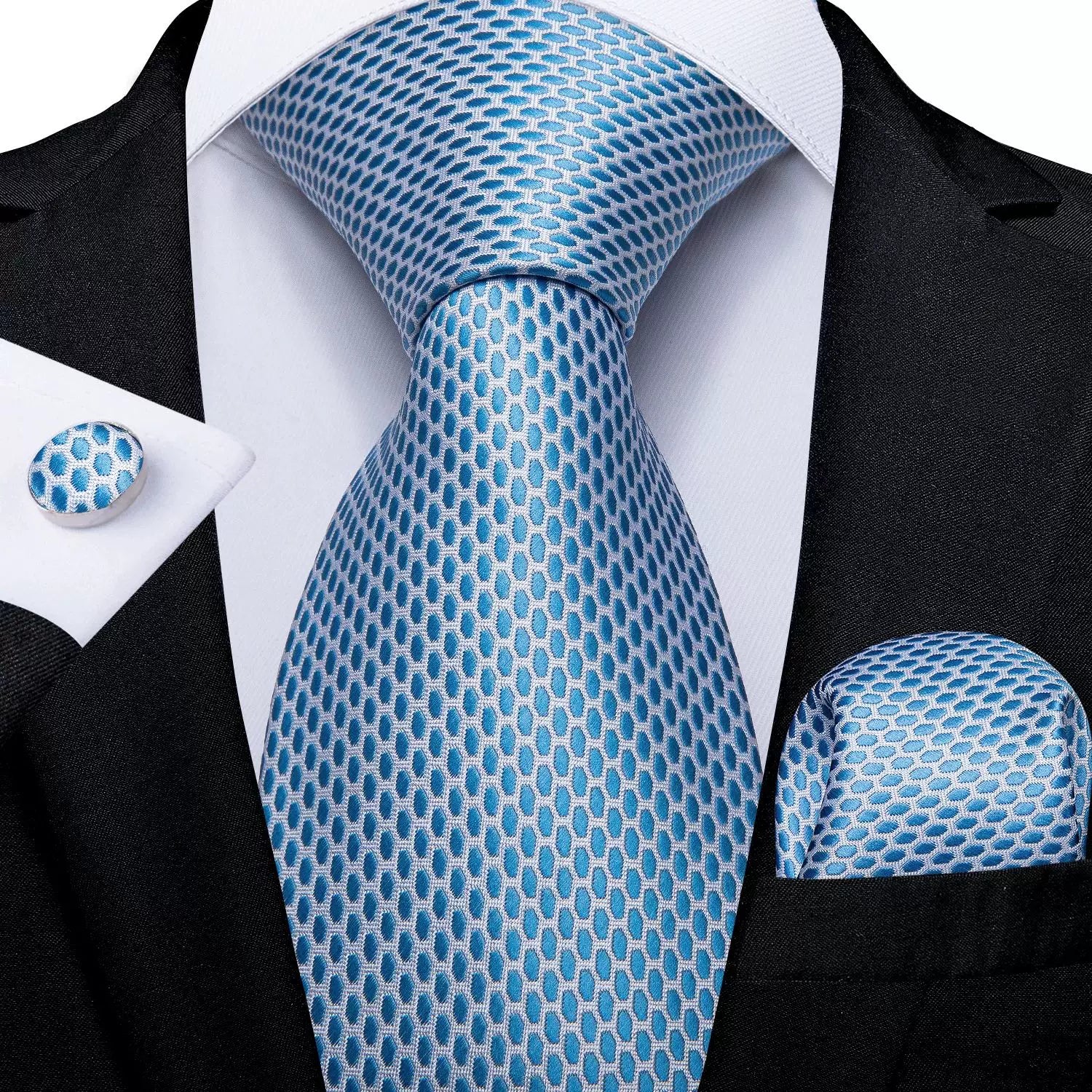 Luxury Blue Damafon Dotted Silk Ties for Men Solid Wedding Entrance