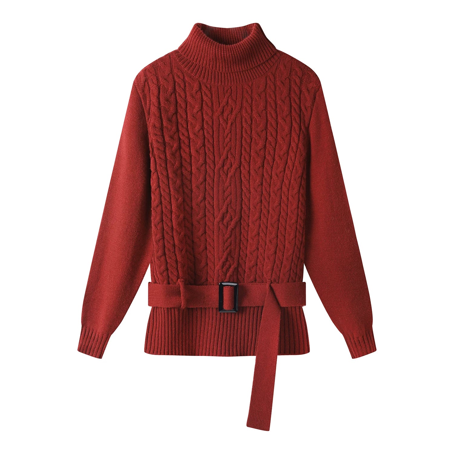 Chola Lisa hündür yaxalı qırmızı Milad sviteri, şık kabel toxunma uzunqol toxunma köynək, qadın qış iç qatı.