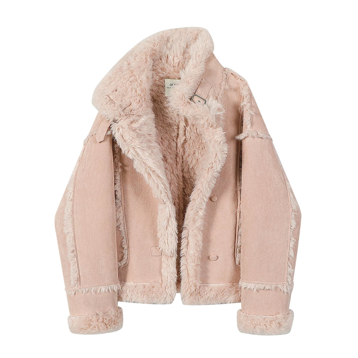 Cholisa-nın qışın əvvəlləri üçün hazırlanmış, yüksək səviyyəli bir görünüşə və qırxılmış yun bəzəklərə malik, sərin və şık qısa, qalın quzu yunundan hazırlanmış xəz palto.