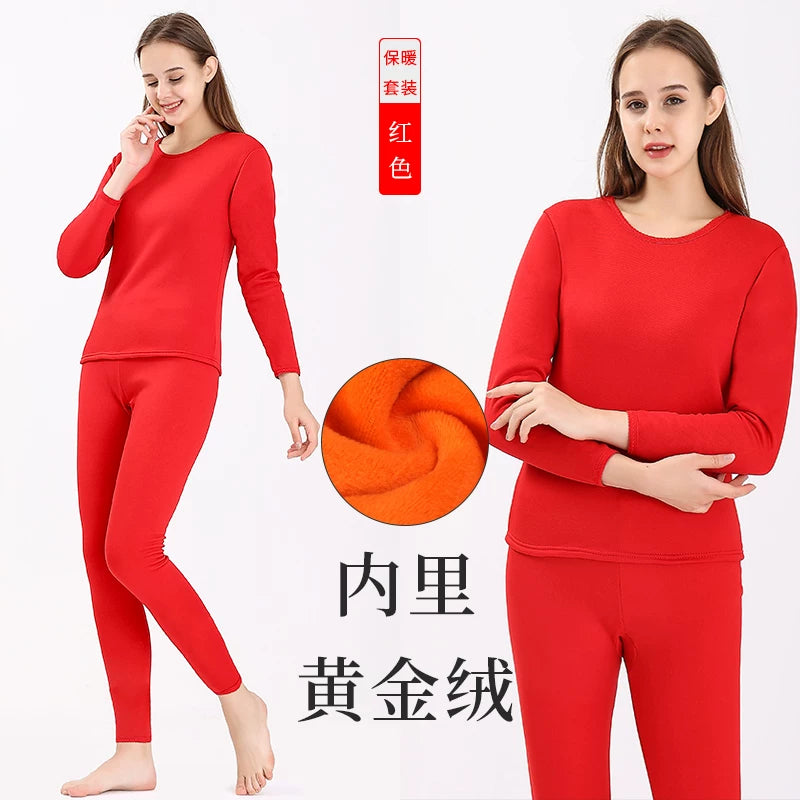 Kişilər üçün qış termal alt paltarı, qalınlaşmış flis astarlı termal alt paltarı, dairəvi yaxalı termal əsas təbəqəli pambıq alt köynək, qadın cütlük dəsti