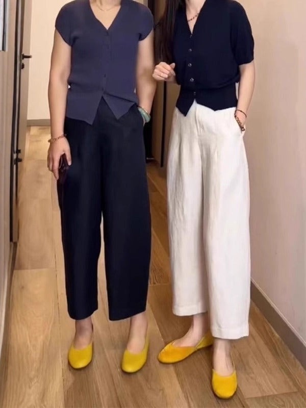 Qadınlar üçün böyük ölçülü boş hərəm gündəlik şalvarları, yeni yay stili, arıqladıcı və yüngül, dolğun armud formalı fiqurlar üçün qısa düz ayaqlı şalvarlar