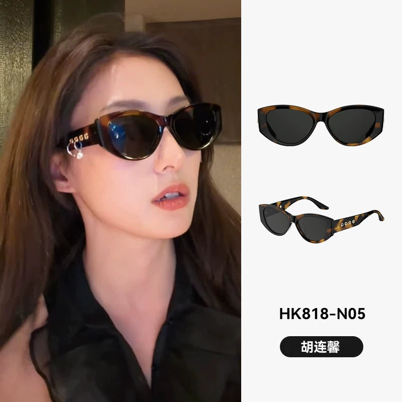 [Hole Mirror] Helen Keller və Liu Shishi'nin eyni stildə qadınlar üçün yeni dəbli teksturalı pişik gözü günəş eynəyi HK818
