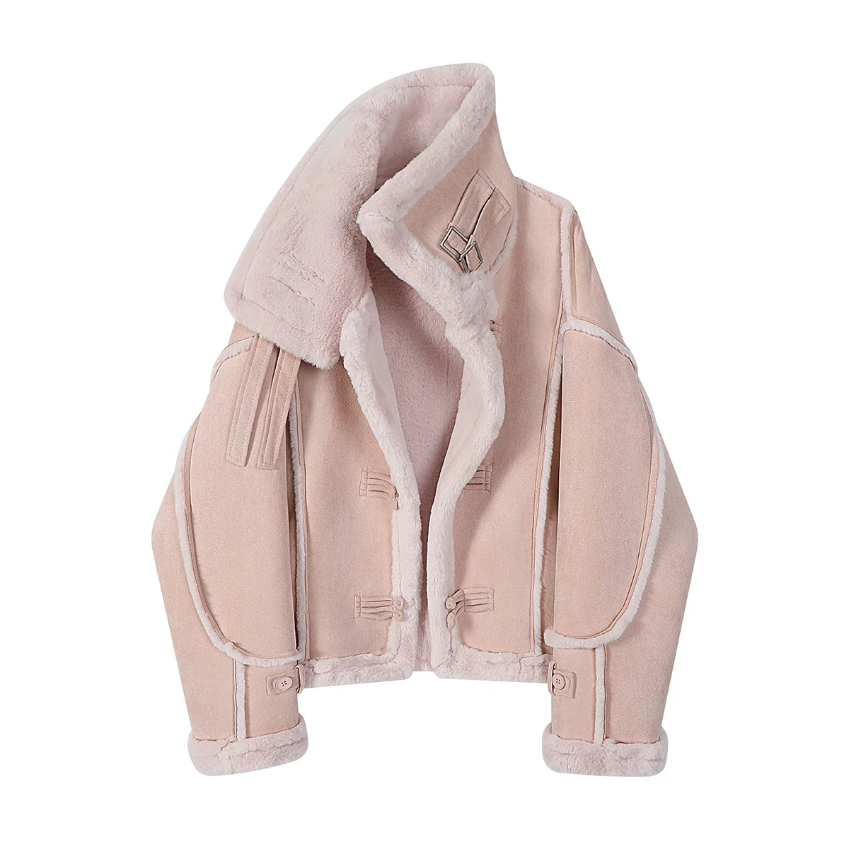 Cholisa Qısa Quzu Yunlu Xəz Astarlı Qalın Yeni Çin Üslublu Qadın Paltosu, Payız və Qış Yeni Üslubu, Super Şirin