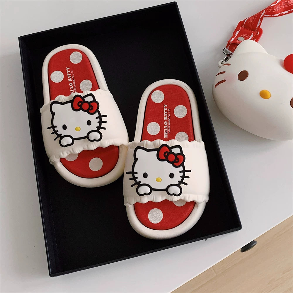 Qadınlar üçün gözəl Hello Kitty terliklərinin nazik zolaqları Sanrio birgə yay valideyn-uşaq açıq havada qapalı terlik