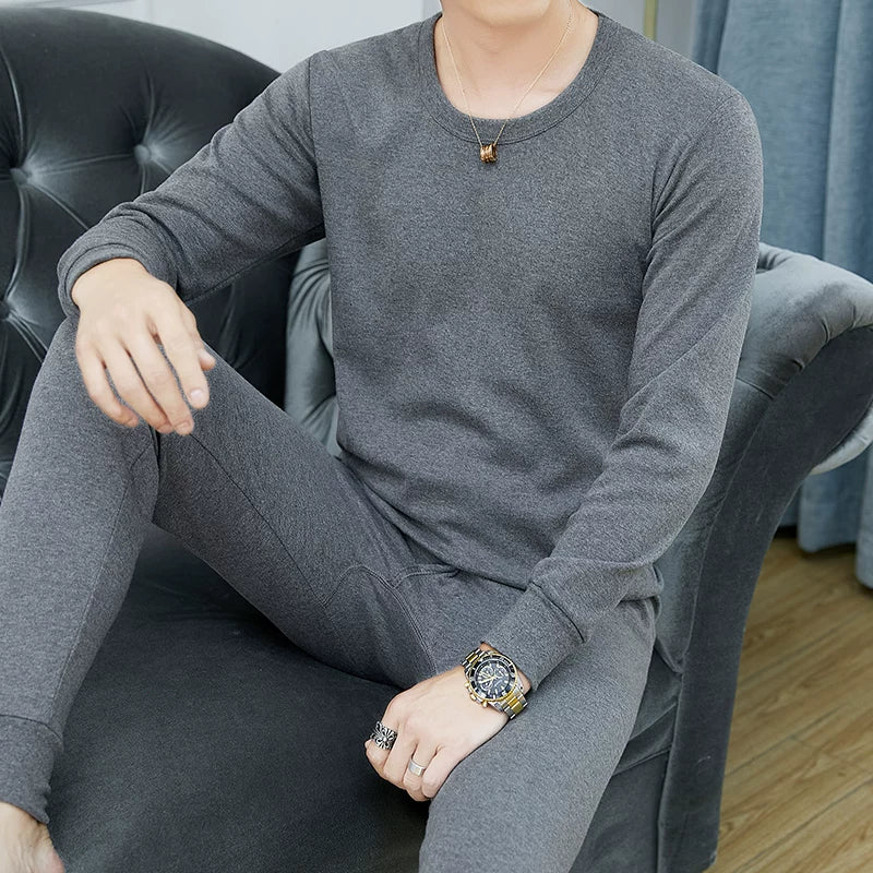 Kişilər üçün 100% Pambıqdan Payız və Qış üçün Termal Alt Geyim Dəsti, Sincan Təmiz Pambıqdan Əsaslı Köynək, Dəyirmi Yaxalıq, Jakarlı Termal Alt Geyim, Dəbli Kişi Geyimləri