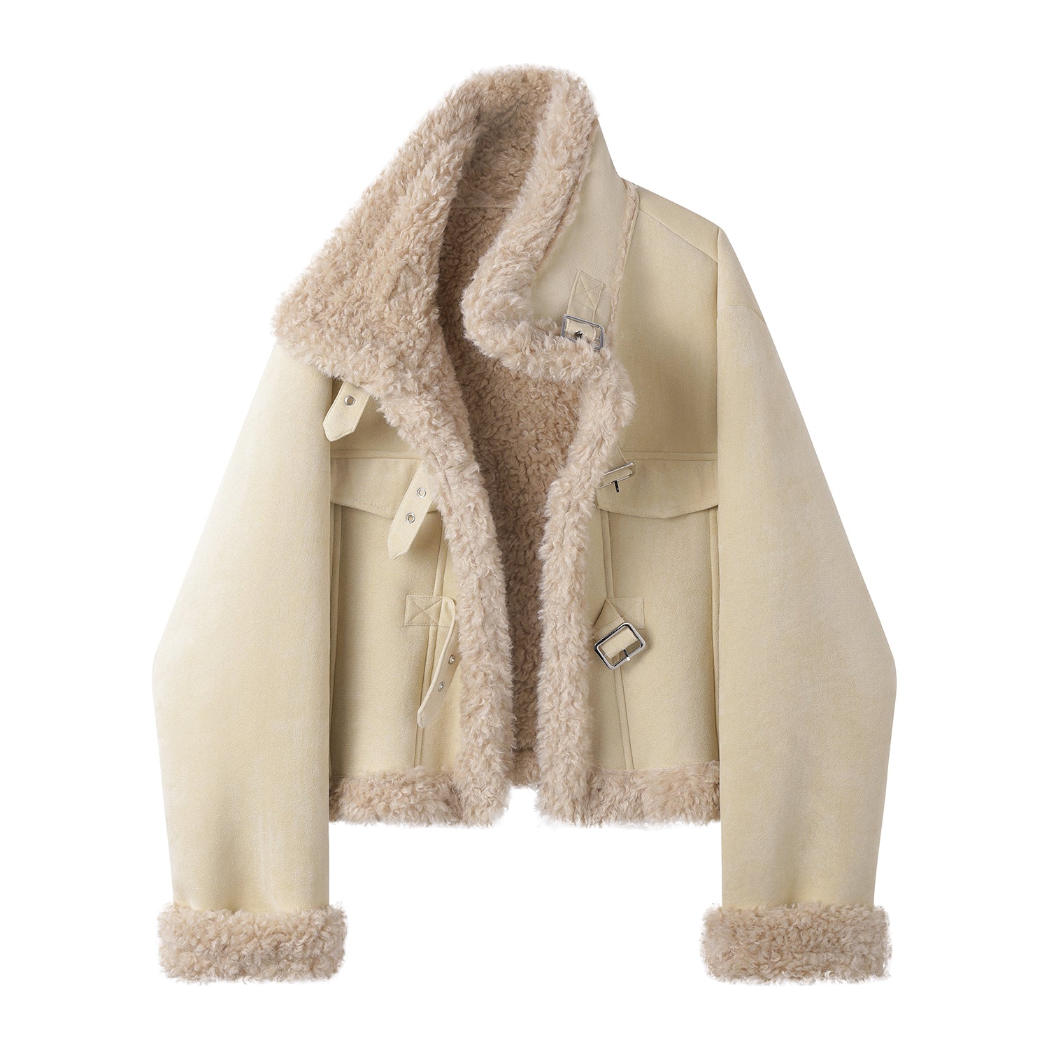 Cholisa Koreya üslubunda retro quzu yunundan hazırlanmış zamşa palto, payız və qış üçün super şık və yüksək səviyyəli, qadınlar üçün qısa model.