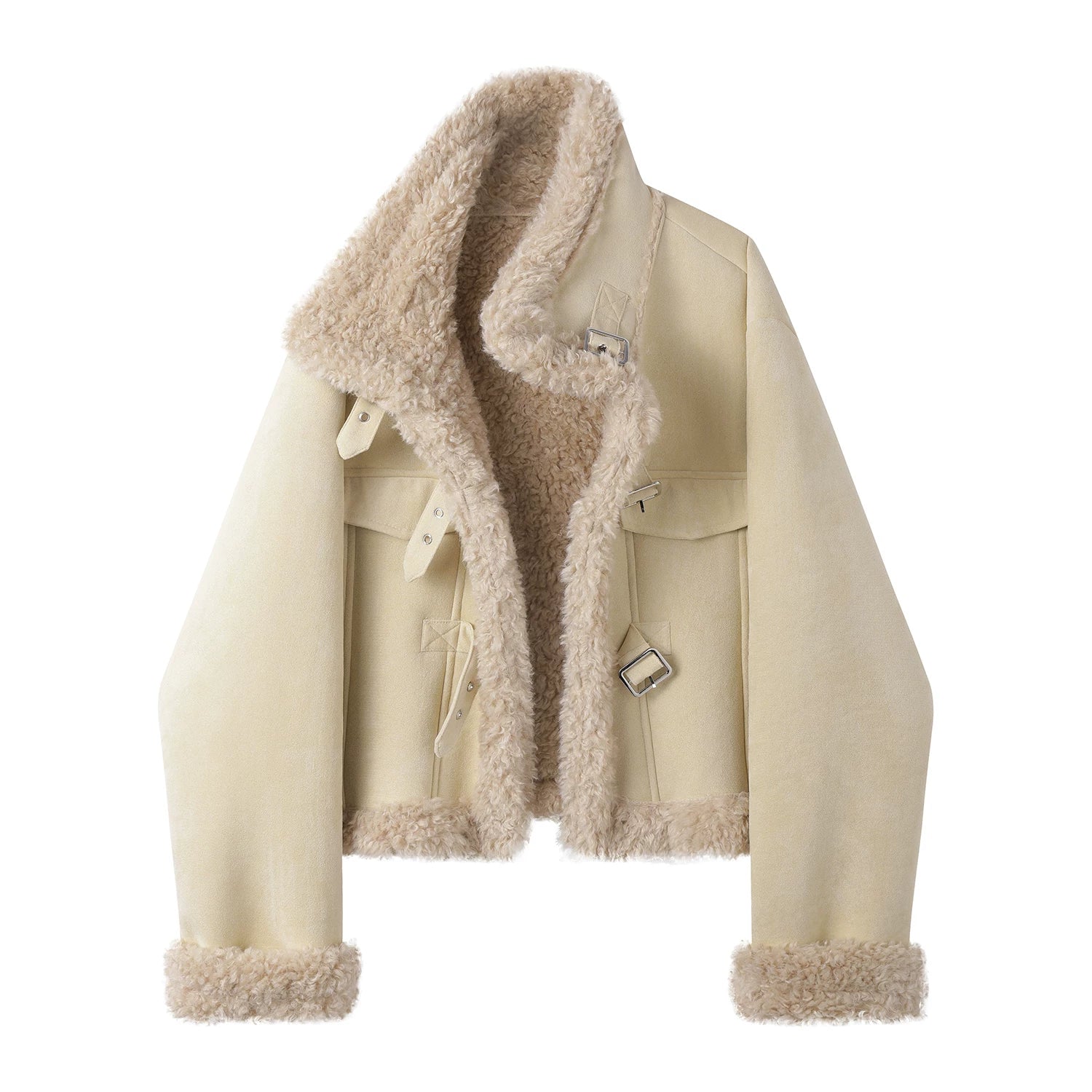 Chorlisa Qadınlar üçün Yüksək Keyfiyyətli Qırxma Paltosu, Çoxfunksiyalı Dizayn, Retro Stil, Qalın Quzu Yunlu Qısa Gödəkçə, Qış