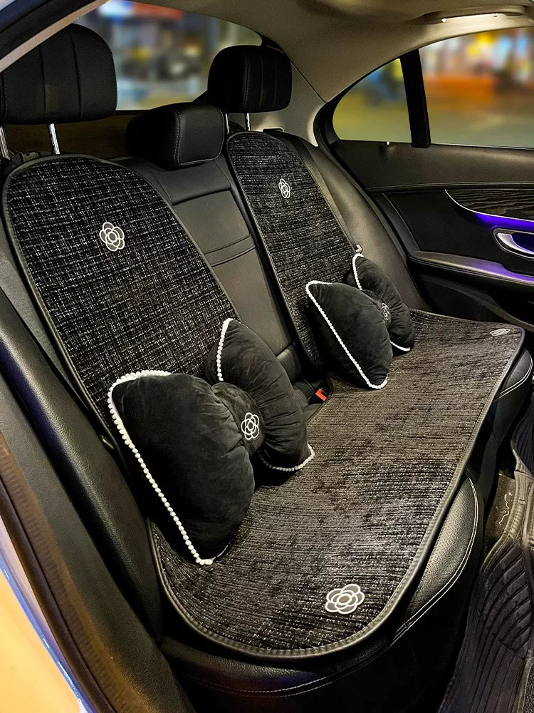Linen car seat cushions, for all seasons, premium feel, new style, women's seat cover, star-shaped car seat cover and cushion set, five-piece.