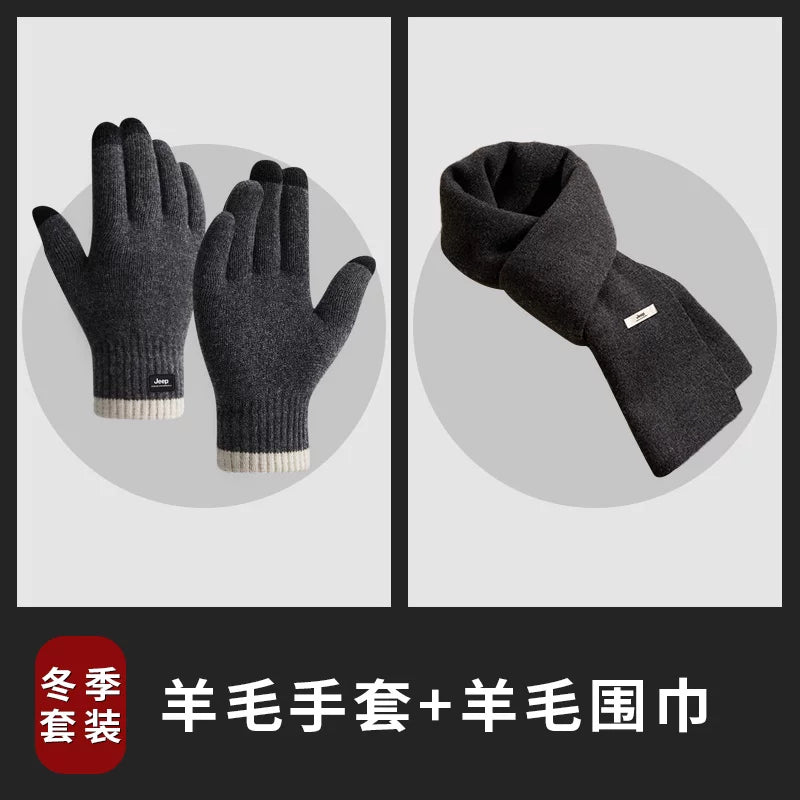 Kişilər üçün Jeep yun qarışığı əlcəkləri, qış üçün daha qalın və isti, toxunma ekranı ilə uyğun, velosiped sürmək üçün küləkdən qoruyur.