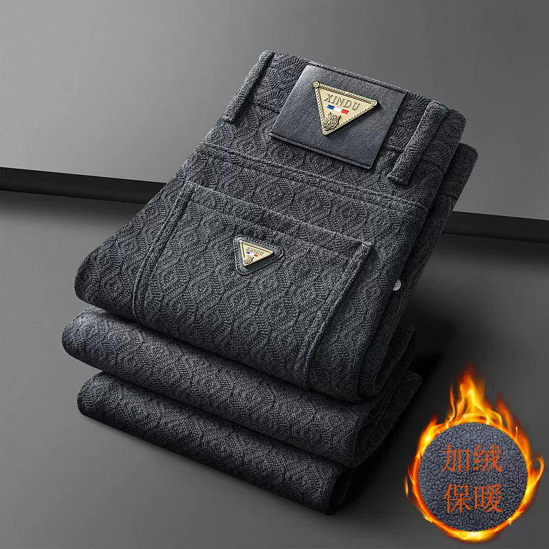 Kişilər üçün yüksək keyfiyyətli gündəlik şalvar, yeni qış modeli, 2025, yun astarlı və qalınlaşdırılmış, orta yaşlı kişilər üçün isti, klassik stil.