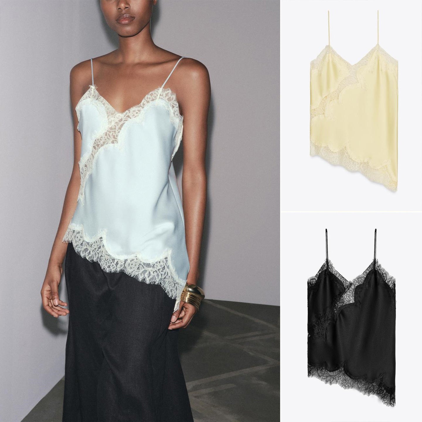 Yay Yeni Gəlişi Qadınlar üçün Gündəlik V-Yaxalı Asimmetrik Kənarlı Krujeva ilə Bəzədilmiş Alt Paltar Topu 5919105