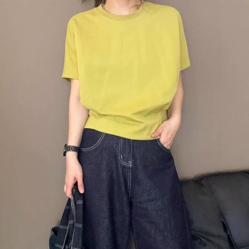 Böyük Ölçülü Qadınlar üçün İncə Fit Qısa Qollu Futbolka, 2026 Yay Yeni Modeli, Qəşəng, Dəbli, Gənc və Qarın Gizlədən Top