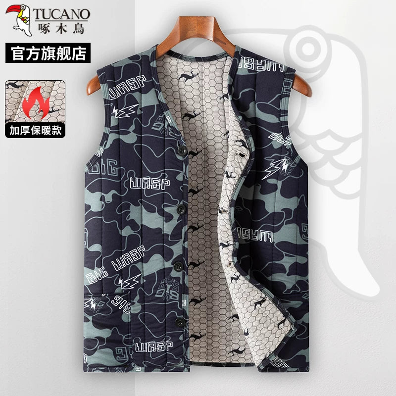 Woodpecker 2025 Qış Yeni Kişilər üçün Yun Astarlı Qalın Jilet, Orta Yaşlı və Yaşlı Atalar Üçün Üst Geyim, İsti Jilet C