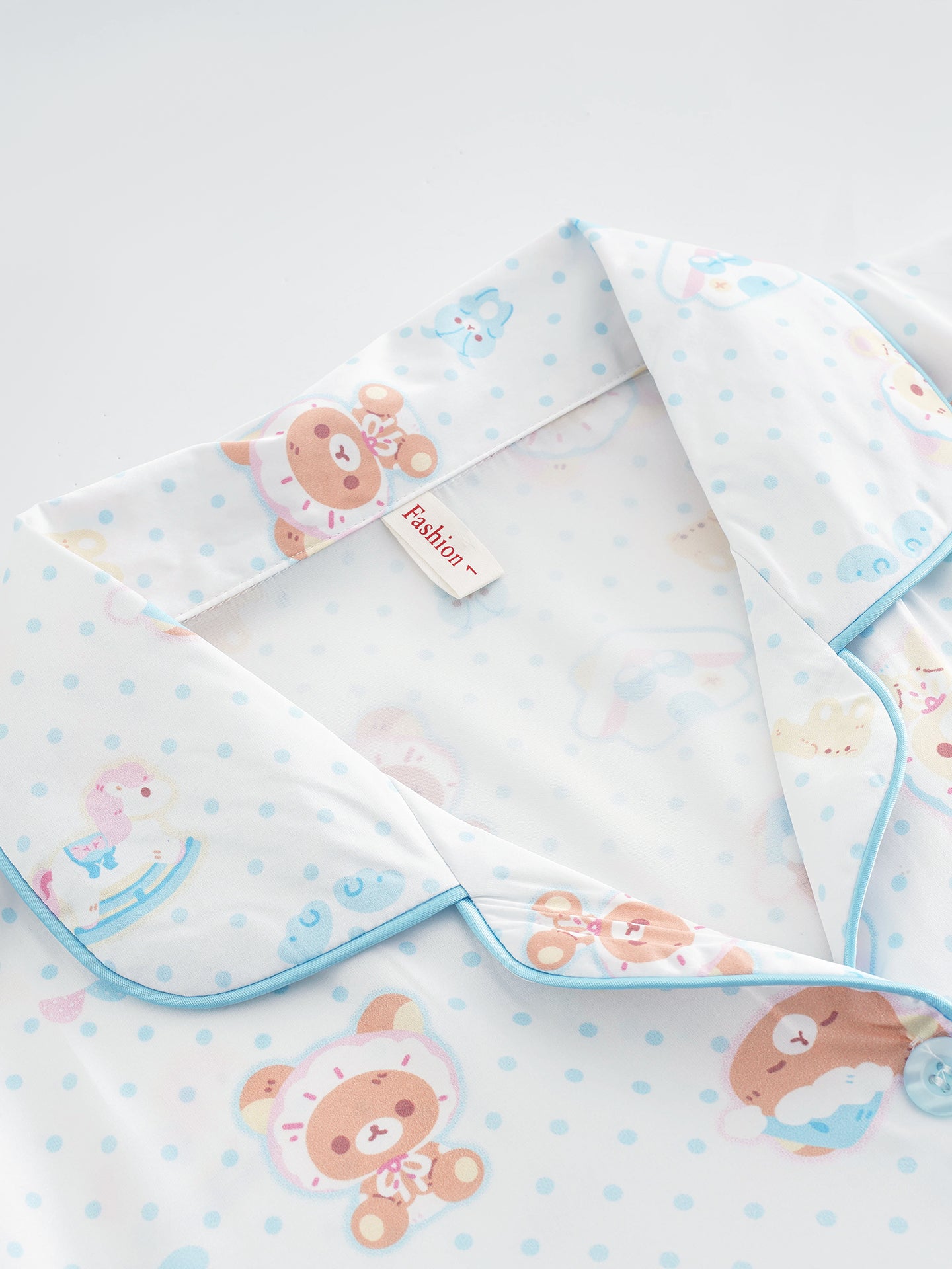Rilakkuma pijama qadın yay buz ipək qısaqol şort və şalvar üç parça dəst cizgi filmi sevimli polka nöqtəli ağ ev paltarı