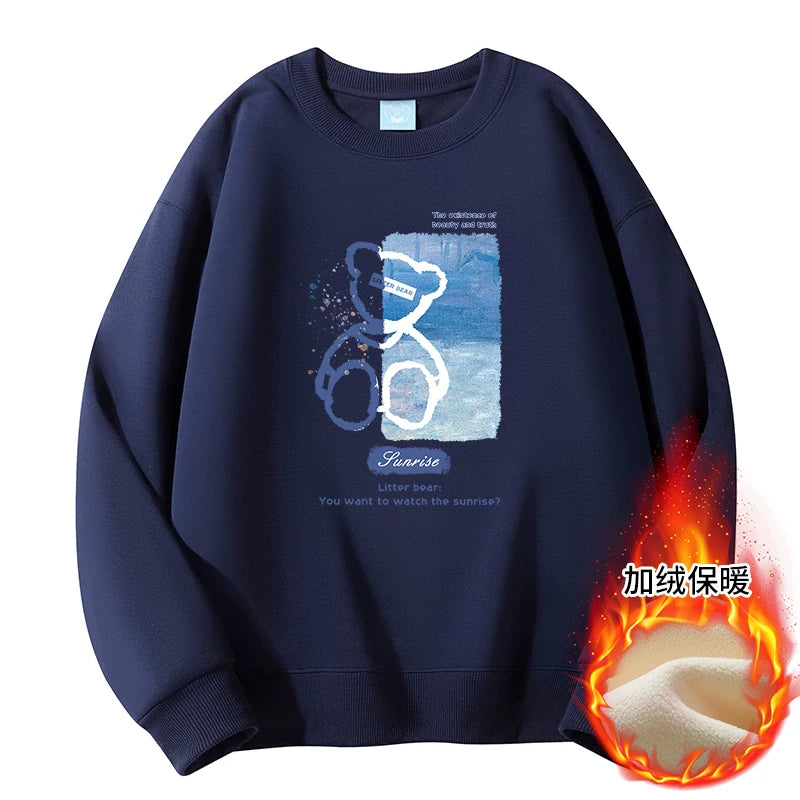 GLM Kişi və Qadınlar üçün Yun Astarlı Dəyirmi Yaxalı Sviter, Payız/Qış İstiliyi, Ağır Çəkili Stil, Amerika Boş Forması, Dəbli Brend Əsas Qat, Kişi Geyimləri