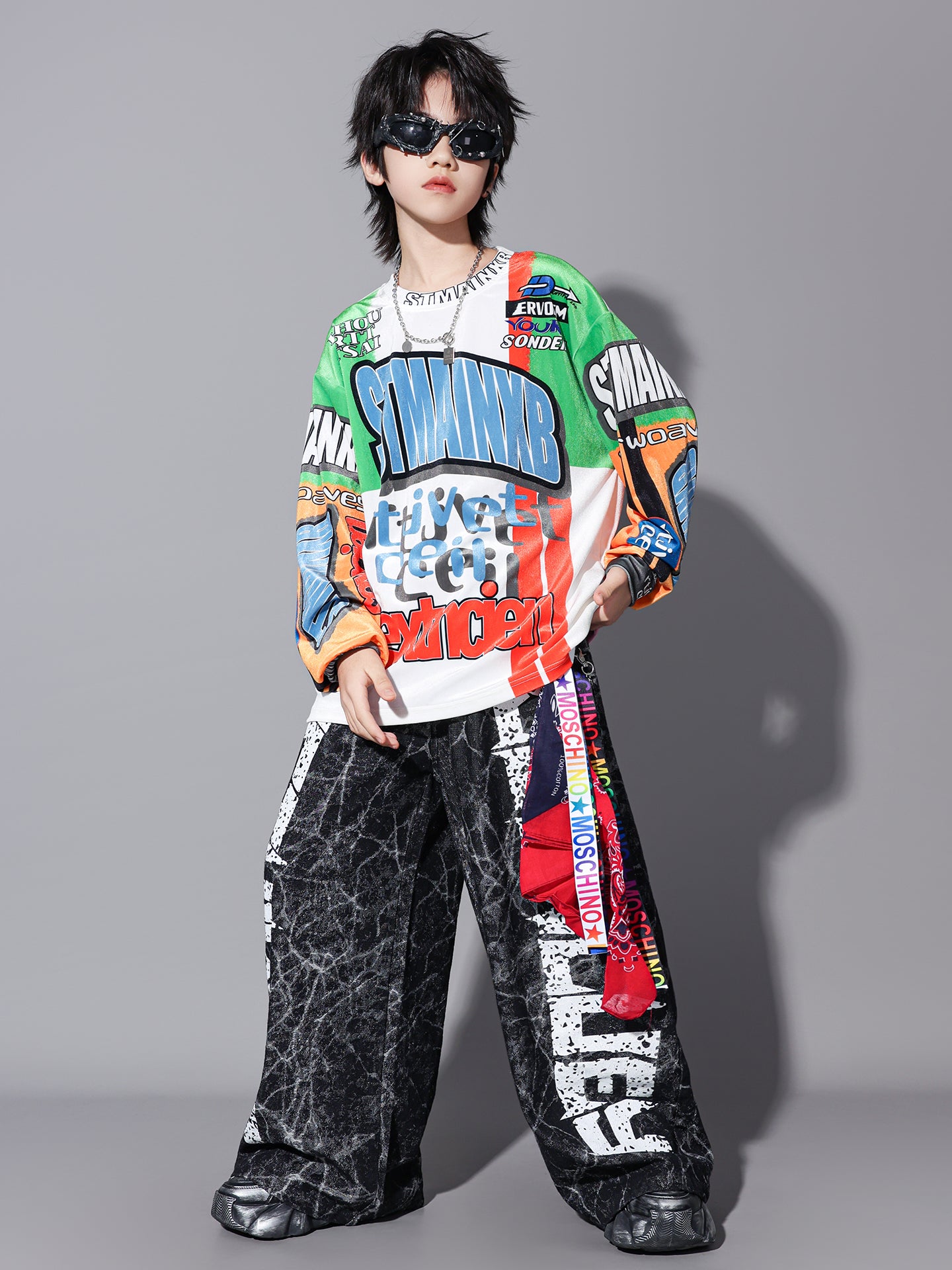 Uşaq küçə rəqsi tamaşası kostyumu, oğlan və qızlar üçün hip-hop üslubunda küçə tərzi geyimi, Yeni il günü üçün sərin və dəbli tamaşa geyimi.