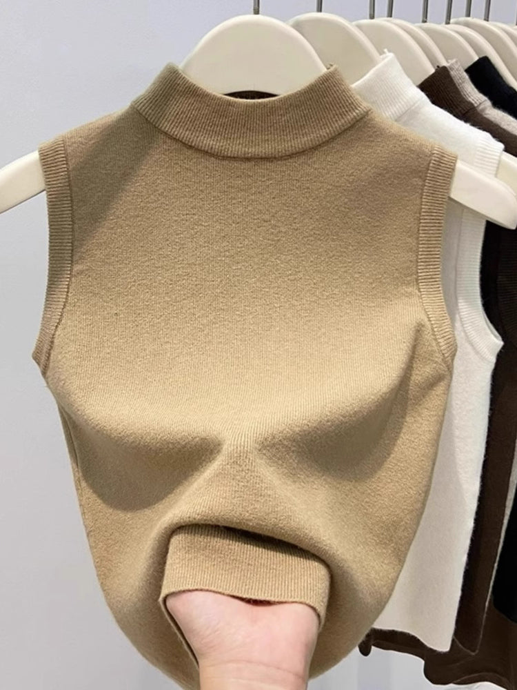 European style knitted fisherman collar vest for women, 2025 new autumn style, sleeveless stand collar shirt.
