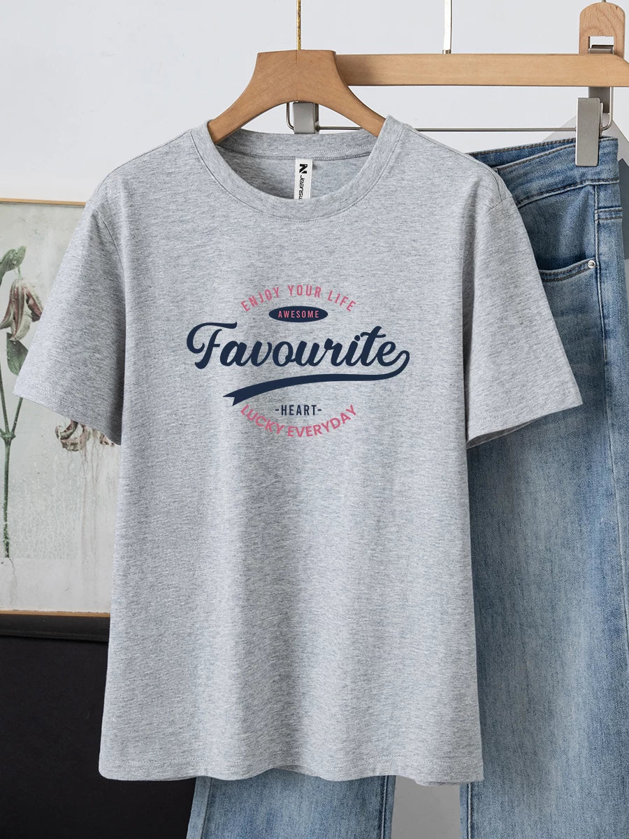 Jeanswest Z Yay Qadın Saf Pambıq Amerika Çapı Sadə Rahat Dəriyə Dost Qısaqol T-Shirt Gündəlik Üst