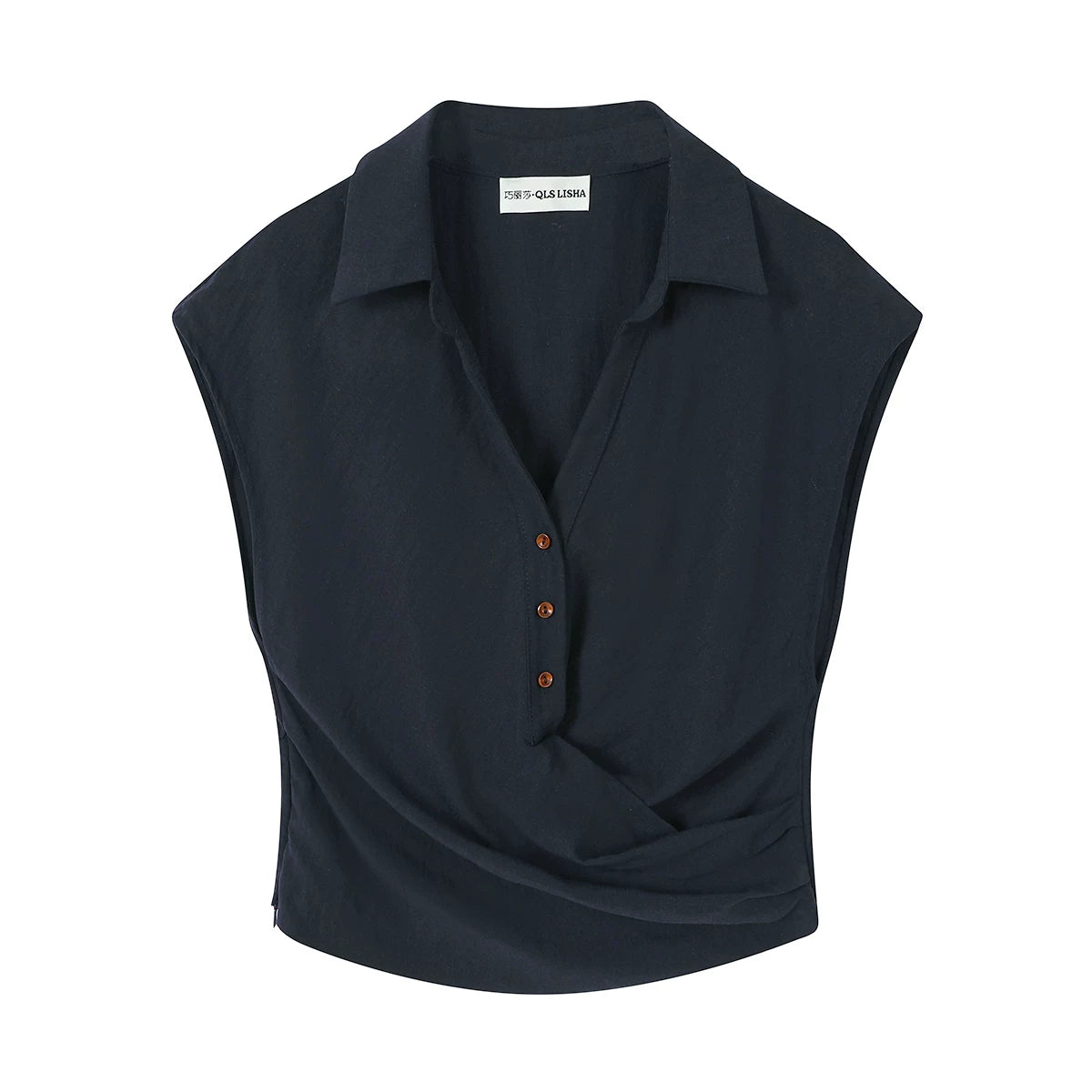 Chola Lisa Moda Bütöv Rəngli V-yaxalı Köynək Qadınlar üçün Yüksək Səviyyəli Lüks Gənc Qolsuz Fransız Üslublu Yay Topu