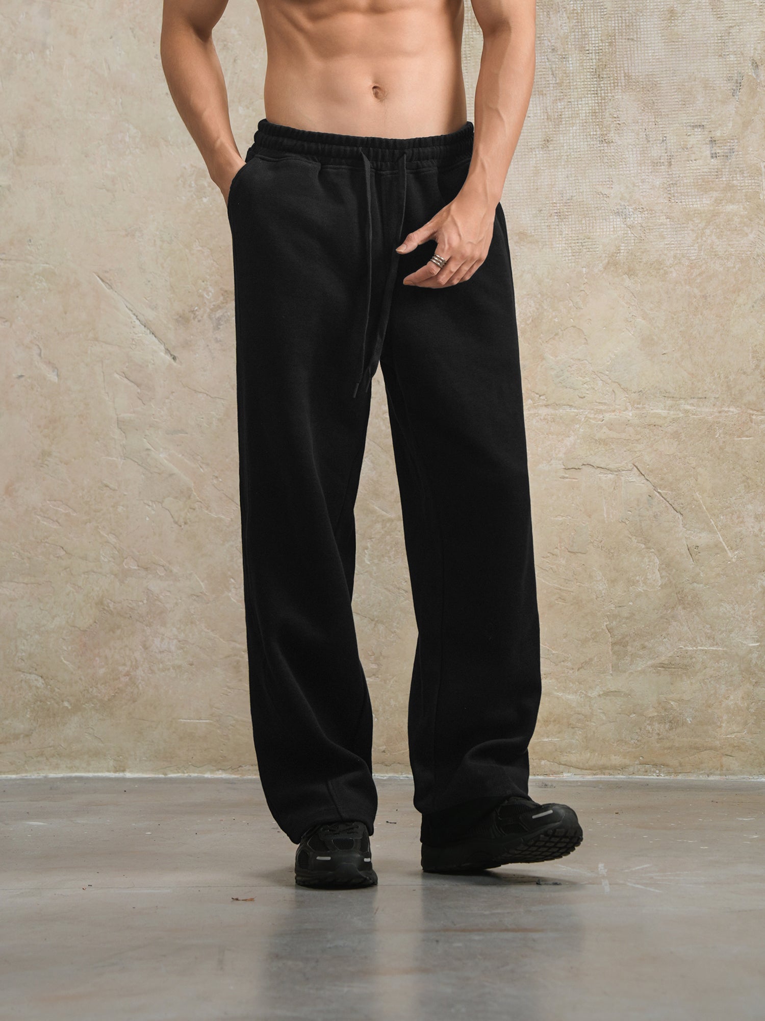 Lujiamen Buz İpək Scimitar Sweatpants Düz Gündəlik Boş Böyük Ölçülü Kişi İdman Fitnes Uzun Şalvar Suya davamlı Amerika Stili