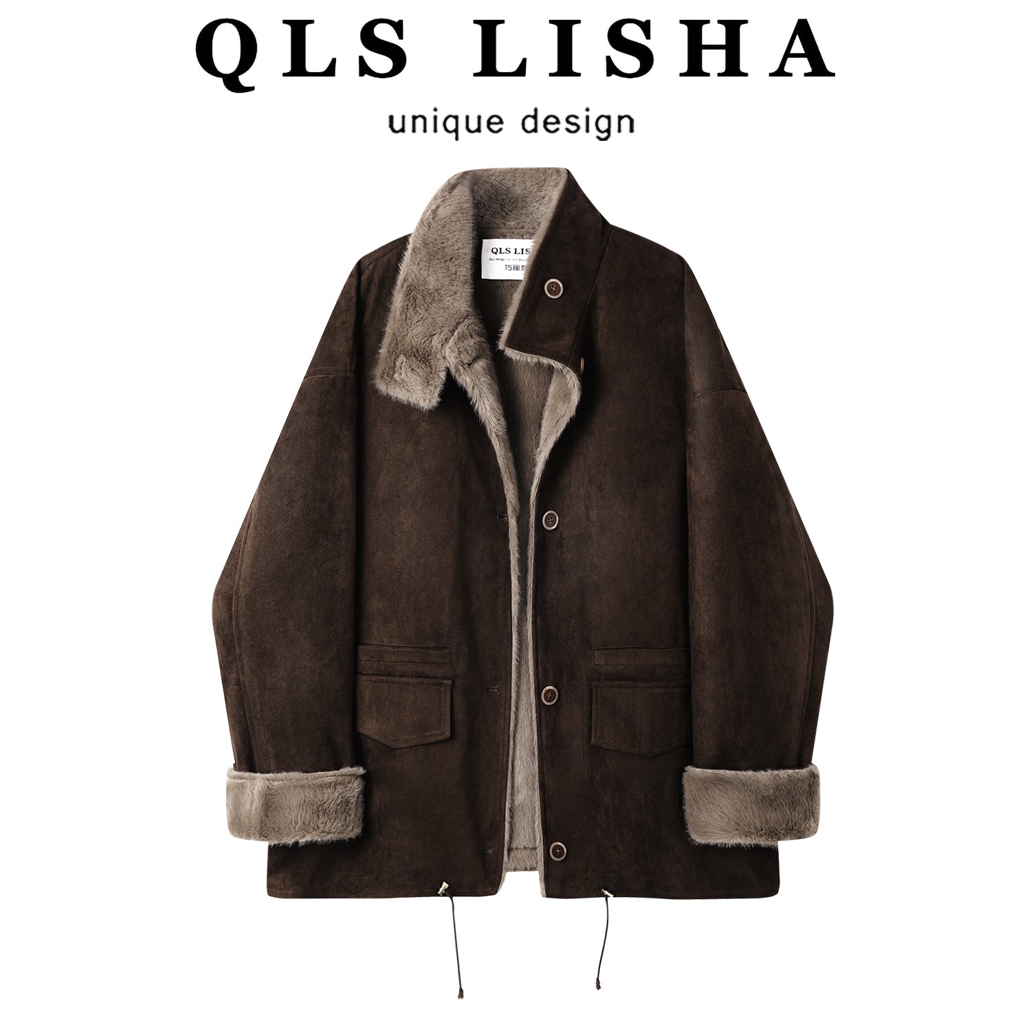 Cholisa-nın qadınlar üçün super şirin, qalın, yun astarlı, geri çevrilə bilən xəz paltosu, 2025-ci ilin qış mövsümü üçün yeni model.