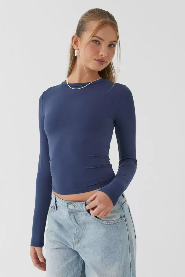 Avstraliya S-brendli SK*M dupe! Qadınlar üçün düz rəngli, tikişsiz, uzanan uzunqol köynək, seksual üslublu top, ixrac keyfiyyəti.