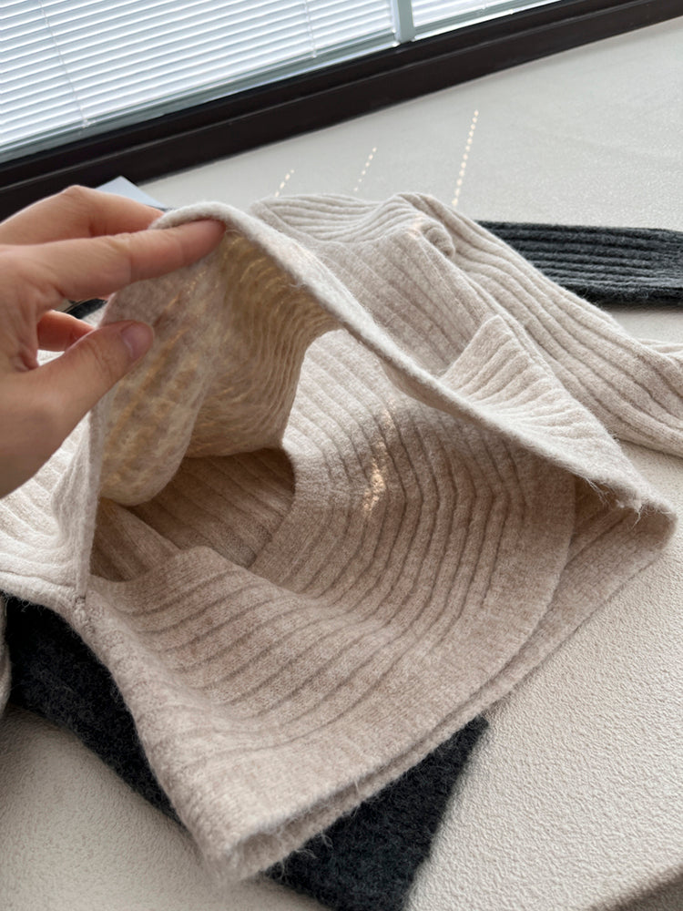 French style, elegant, loose fit round neck sweater, spring knit sweater, mid-length A-line skirt set.